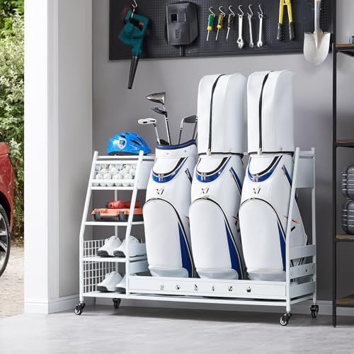 Lauren&Harold Golf Bag Organizer Garage Storage, Golf Storage Rack Stand Fits 2 Golf Bags, Golf Clubs and Other Golfing Equipment Accessories, Golf Organizer for Garage, Club, Shed, Basement by LaurenHarold