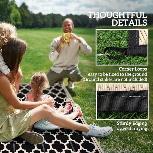 Outsunny 9' x 12' Reversible Outdoor Rug, Black & Beige - Image 6