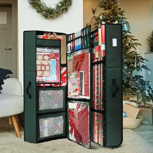 Hearth & Harbor Holiday Storage with Extra 2 PC of Christmas Storage Bins and Ribbon Storage Organizer - Fade Resistant Wrapping Paper Storage Containers with Wheels Fits Up to 30 Rolls of 40" Length - Image 6