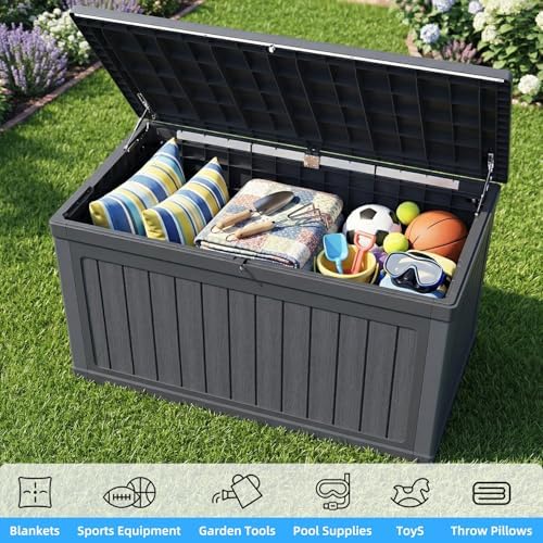 270 Gallon Deck Box, Resin Outdoor Indoor Waterproof Storage Box, Lockable Storage Box With Handle for Patio Furnitures - Garden Tools - Swimming Pool Tools UV - Resistant (Black) - Image 6