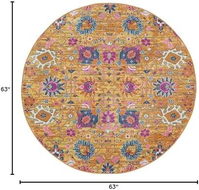 Nourison Home Passion Sunburst 5'3" x Round Area Rug, Boho, Moroccan, Bed Room, Living Room, Dining Room, Kitchen, Easy Cleaning, Non Shedding, (5' Round) - Image 2