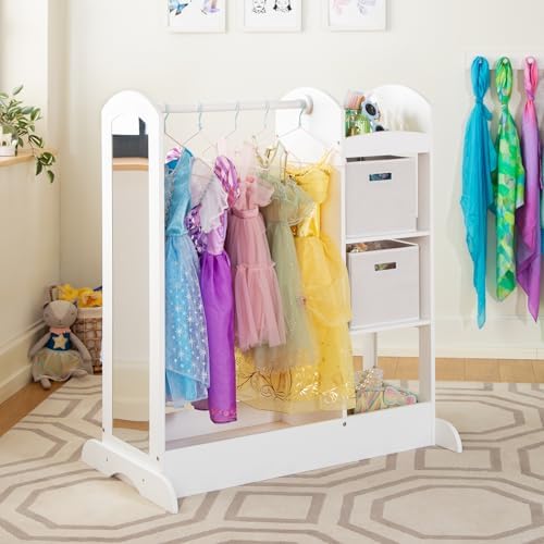 Guidecraft See and Store Dress-up Center – White: Pretend Play Costume Storage Wardrobe for Kids with Mirror & Shelves, Armoire with Bottom Tray, Toddlers Room Furniture by Unknown