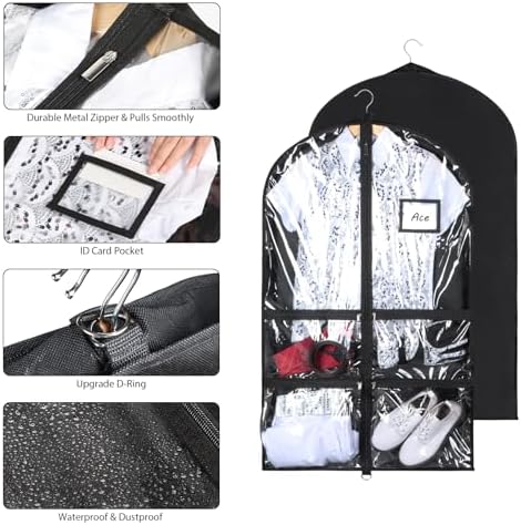 Syeeiex 40 Inch Clear Dance Costume Garment Bag, Black, 5 Pack - Image 6