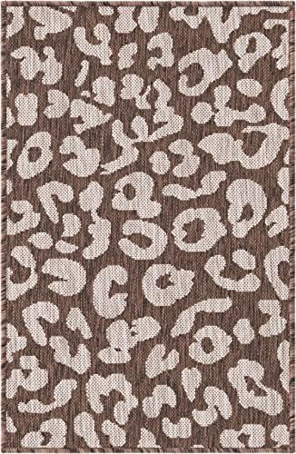 Unique Loom Outdoor Safari Collection Area Rug - Leopard (2' 2" x 3' 1" Rectangle, Brown/ Light Brown) - Image 2