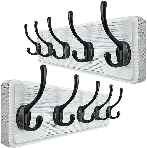 WEBI Coat Rack Wall Mounted,Coat Hooks Wall Mount,16" Hole to Hole,Large Coat Hanger Wall,5 Hooks for Hanging Coats,Hats,Jacket,Clothes,Entryway,Black/White,2 Packs by WEBI