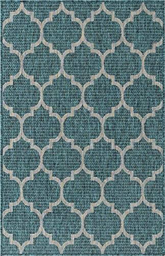 Unique Loom Outdoor Trellis Collection Area Rug (3' 3" x 5' 3" Rectangle, Teal/ Gray) - Image 3