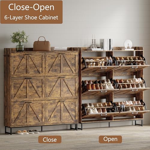Xixini Shoe Storage Cabinet with 6 Flip Drawers, Entryway Shoe Rack, Brown - Image 3