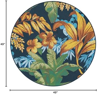 Unique Loom Outdoor Botanical Collection Area Rug - Calypso (4' 1" Round, Multi/ Light Blue) - Image 2