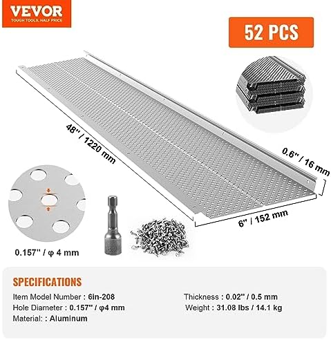 VEVOR Gutter Guard, 6 inch Width, Aluminum Leaf Filter DIY Gutter Cover, 52 PCS 208 ft Total Length, 0.157'' Hole Diameter & 0.02'' Thick Fits Any Roof or Gutter Type - Image 7