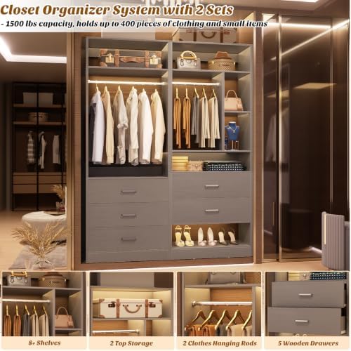 Besiost Closet Systems with 5 Drawers, Closet Organizer System - Image 4