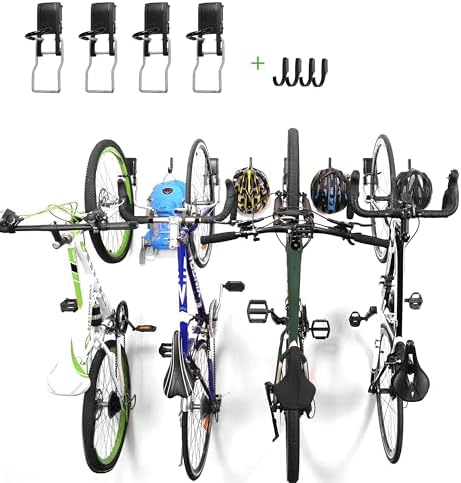 Heavy Duty Wall Mount Bicycle Holder/Hanger/Hook Bicycle Storage for Garage/House, Bike Accessories, Holds up to 110 lbs, 4 Pack by HOMENOVA-ModularExpandable