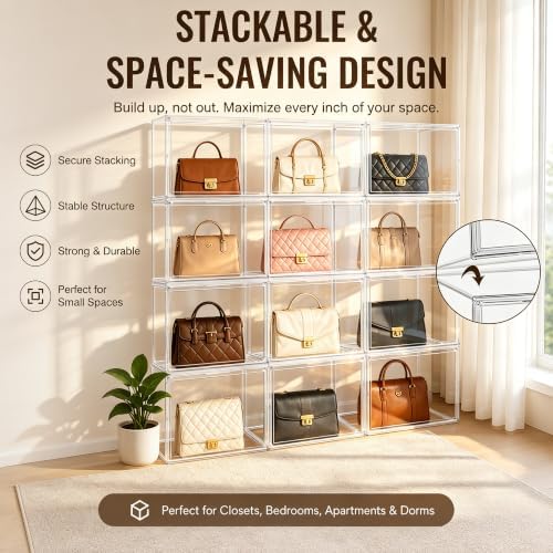 10 Pack Clear Purse Organizer for Closet, Acrylic Handbag Box,14.1 in - Image 5