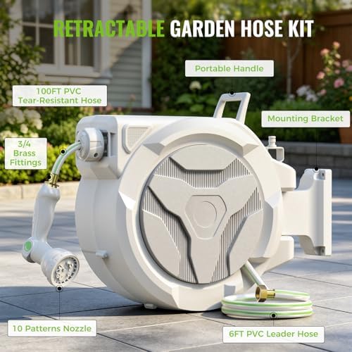 Retractable Garden Hose Reel 1/2"x100ft with 10-Function Nozzle - Image 5