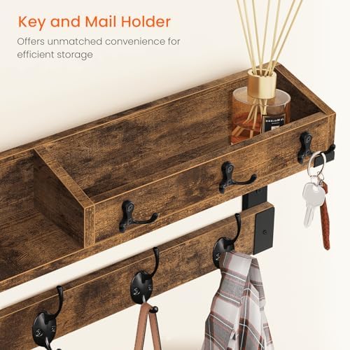Homode Coat Rack with Shelf, Wall Shelf with Hooks, Rustic Brown Black - Image 3