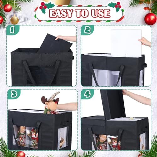 Christmas Figurine Storage Box, 24”x18”x15” Ornament Storage Box, 2025 UpgradeNutcracker Storage Box, Figurine Storage with Dividers, Adjustable Extent Area for Figurines and Pocket, Black - Image 3