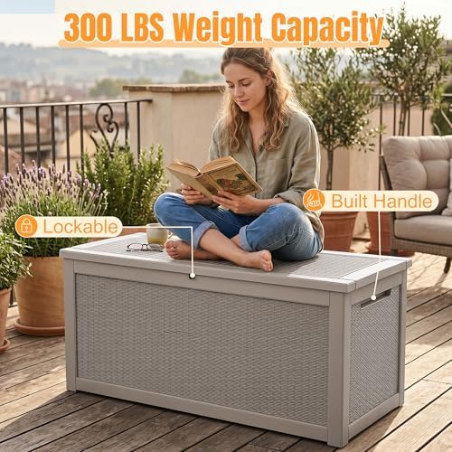Outdoor Storage Box, 380 Gallon Waterproof Resin Deck Box with Support Rod - Image 6