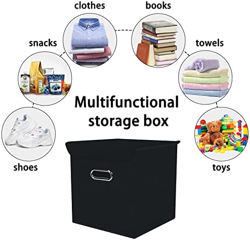 Closet Organizers Fabric Storage Bins With Lids Collapsible Cube Storage Organizer Basket With Handles,Storage Boxes for Clothes Storage,Office,Laundry,Shelves,6 Pack,（Black - Image 3