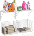 2 Pack Laundry Room Shelves Wall Mounted with Wire Baskets, Over the Washer and Dryer Shelf with Clothes Drying Rack, 8 Hooks，Wire Shelves Baskets for Laundry Closet Organization and Storage, White by 3IngSeagulls