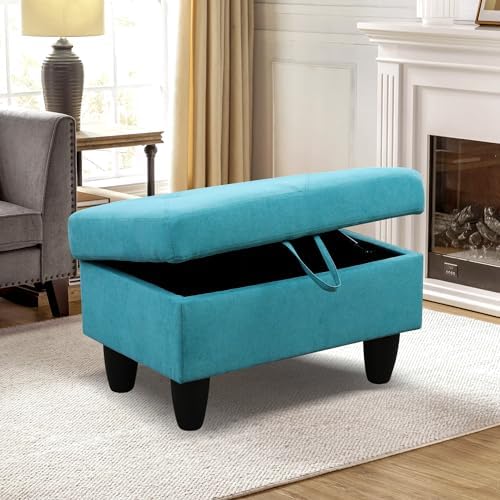 28.5'' Ottoman with Storage, Linen Ottoman Foot Rest for Living Room Upholstered Footstool, Perfect Storage Ottoman Bench Bag Floor Chair for Bedroom or Entryway, Green - Image 3