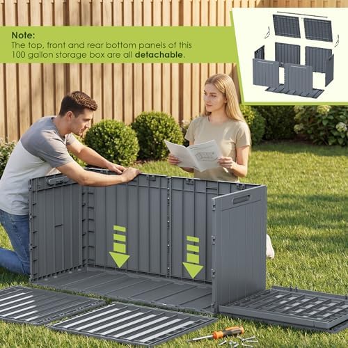 Devoko 100 Gallon Outdoor Storage Box, Waterproof Deck Box Lockable (Gray) - Image 6