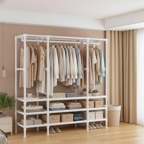 Portable Closet with Drawers 43.3"x17.7"x65.7" Wardrobe Closet Pale Yellow - Image 4