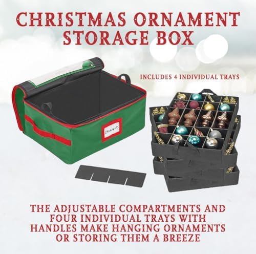 HOLDN’ STORAGE Christmas Ornament Storage Box with Dividers - Fits 96-3” Ornaments, 4 Removable Trays, Durable & Space-Saving, Clear Top Lid, Convenient Storage Designed, Green - Image 4