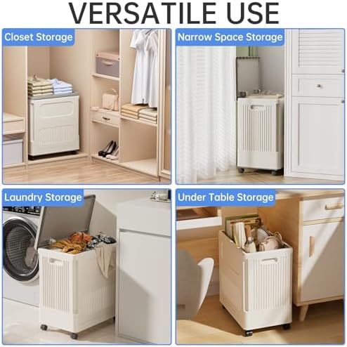 HAIXIN 60QT Storage Bin with Lid and Wheels, Cream White Toy Chest - Image 6