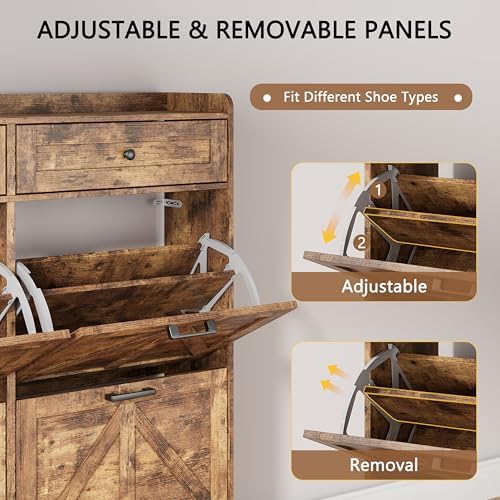 Shoe Cabinet with 4 Flip Drawers & 2 Top Drawers, 43" Tall Freestanding Narrow Wooden Shoe Storage Organizer for Entryway, Hidden Slim Shoe Rack for Front Door Entrance, Hallway, Living Room, Brown - Image 3