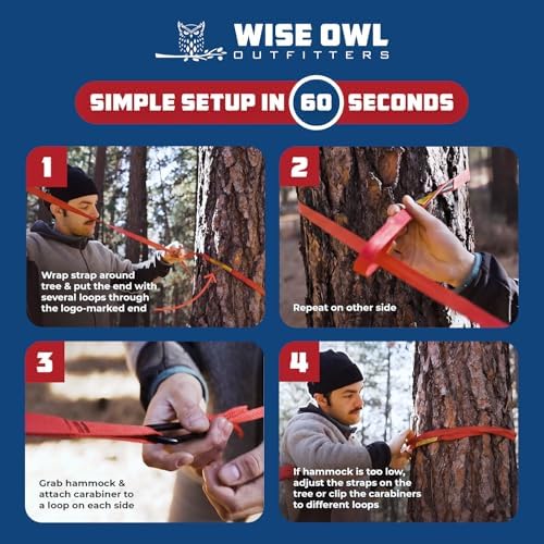 Wise Owl Outfitters Camping Hammock – up to 500lbs Portable Hammock with Tree Straps - Travel, Backpacking, Hiking, Outdoors Camping Gear - Single or Double - Image 6