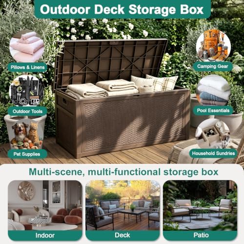 EHHLY 100 Gallon Outdoor Storage Box, Lockable Waterproof Package Delivery Boxes for Outside, Resin Outdoor Storage Deck Box for Garden Tools, Cushions, Pool Supplies, Indoor Outdoor Accessories - Image 2