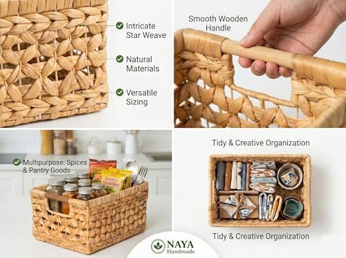 NAYA Set of 3M (11.6"x8,9"x6,9") Water Hyacinth Shelf Storage Baskets - Image 2