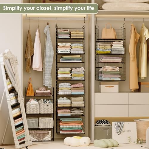 8 Tier Widened Hanging Closet Organizer and Storage Shelves, Metal & Foldable Hanging Clothing Organizer Baskets with Adjustable Dividers for Sweaters Shoes Handbags,Black (L11.81"xW16.14"xH15.35") - Image 6