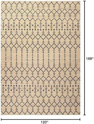 Eyely Moroccan Textured Weave Area Rug 10X14 Beige/Navy, Indoor Outdoor Rug - Image 2