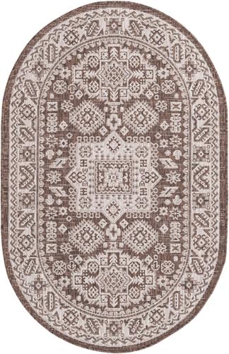 Rugs.com - Outdoor Aztec Rug – 3' 1 x 5' 3 Oval Brown Indoor/Outdoor Rug – Weather Resistant Flatweave, Perfect for Patios, Decks, and Porches - Image 3
