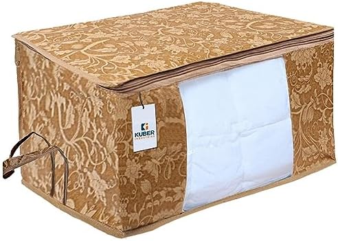 Kuber Industries Foldable Underbed Storage Bag|Organizer For Clothes Large|Non-Woven Comforter, Blanket Cover|Metalic Print & Side Handle|Pack of 6 (Brown) - Image 2