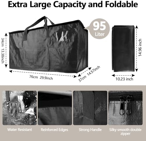 8 Pack Waterproof Moving Storage Bags, 100 lbs Extra Large Heavy Duty Totes with Reinforced Handles & Strong Zippers, Reusable Moving Box Alternative for Packing Moving Household Storage, 95L, Black - Image 3