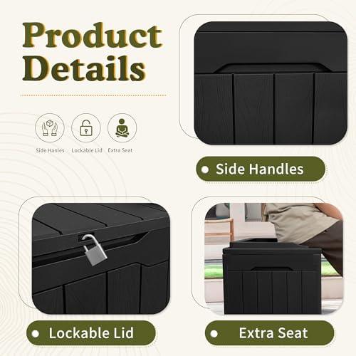 Devoko 31 Gallon Waterproof Outdoor Storage Box Resin Deck Box Lockable and UV Resistant for Patio Furniture,Garden Tools (Black) - Image 5