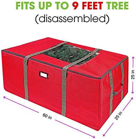 ProPik Rolling Christmas Tree Storage Bag, Fits Up to 9 Foot Tall Disassembled Trees, 25" X 25" X 60", Extra Large Heavy Duty Xmas Container with Wheels, Handles and Straps (Red) - Image 5