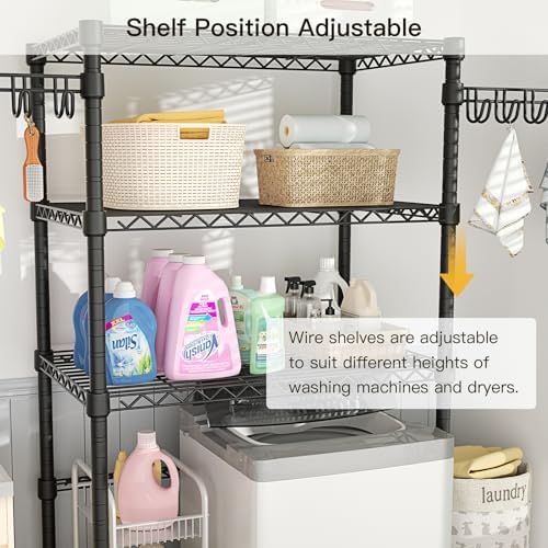 Ulif U8 Laundry Room Storage Organizer, Over the Washer and Dryer Storage Shelves for Laundry Organization, 35" W x 17.3" D x 76.2" H, Suit Washing Machine Width Within 32.6", Hold 304 lb, Black - Image 4