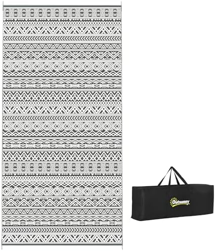 Outsunny Outdoor Rug for Patio Waterproof, 9' x 18', Gray & Cream Boho by Outsunny