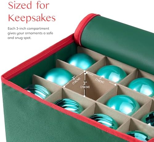 Joiedomi Christmas Ornament Storage Box with Adjustable Divider & Dual Zipper - Christmas Storage Container Store Up to 64 Holiday Ornaments 3 Inch - Holiday Decoration Organizer Two Handles Green - Image 5