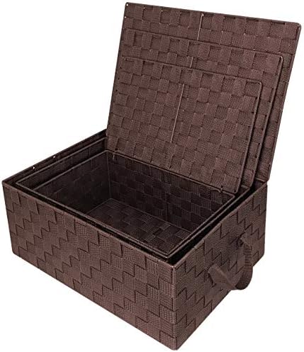 Sorbus Woven Storage Basket with Lid, Set of 3 (Chocolate) - Image 6