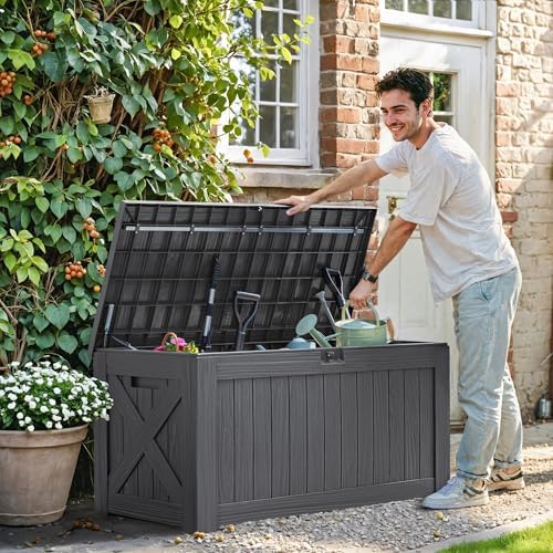 Greesum 120 Gallon Deck Box, Resin Outdoor Storage Container, Gray - Image 4