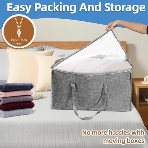16 Pack-Extra Large Heavy Duty Moving Bags - Waterproof Storage Totes with Handles & Zippers, Foldable for College Dorm, Storage (Gray) - Image 4