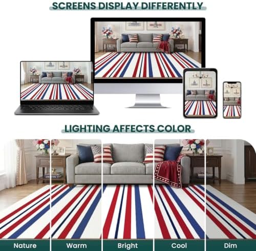 KOZYFLY 250th Anniversary Patriotic 4x6 ft Striped Rug, Blue Red White - Image 6