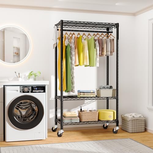 FUTASSI Rolling Clothes Rack, Clothing Racks for Hanging Clothes, Black - Image 5