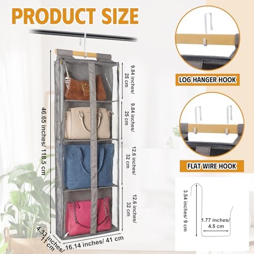 Silkfly 2 Pack Hanging Purse Organizer with Zipper for Closet Handbag Storage PVC Mesh Shelves with 4 Pockets for Bedroom Door Wardrobe Shelf Rack Space Saving(Brown) - Image 2