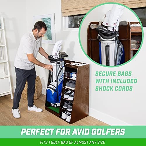 GoSports Premium Wooden Golf Bag Organizer and Storage Rack - Black, White or Brown Finish - Image 6