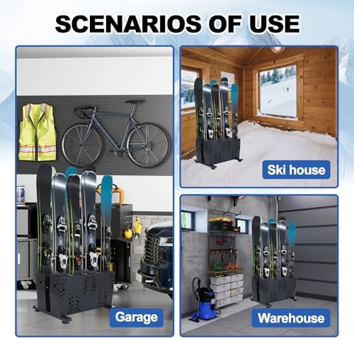 Freestanding Ski Storage Rack for 4 Pairs, Floor Stand Ski Organizer Rack, Heavy Duty Alloy Steel Ski Holders Ski Organizer, Freestanding Ski Organizer for Garage Basement - Image 7