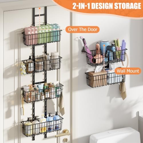 Hongtamoya Over The Door Organizer, Adjustable Hanging Door Organizer with 6 Wire Baskets 5 Hooks, Metal Behind The Door Storage for Pantry Closet Bedroom Bathroom Cabinet Kitchen Laundry Room, Black - Image 4